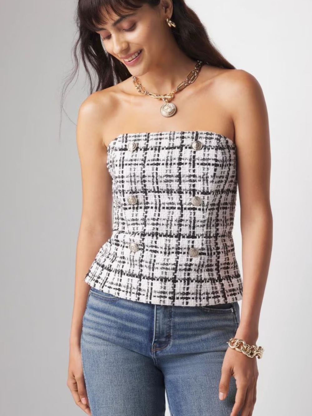White House Black Market Tweed Bustier with Button Detailing